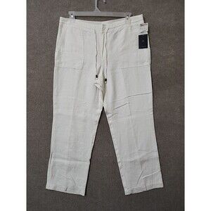 Liz Claiborne Wide Leg Linen Pants Womens 14 White Drawstring Beach Vacation NEW